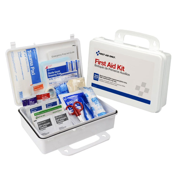 25 Person First Aid Kit, Plastic Case with Dividers
