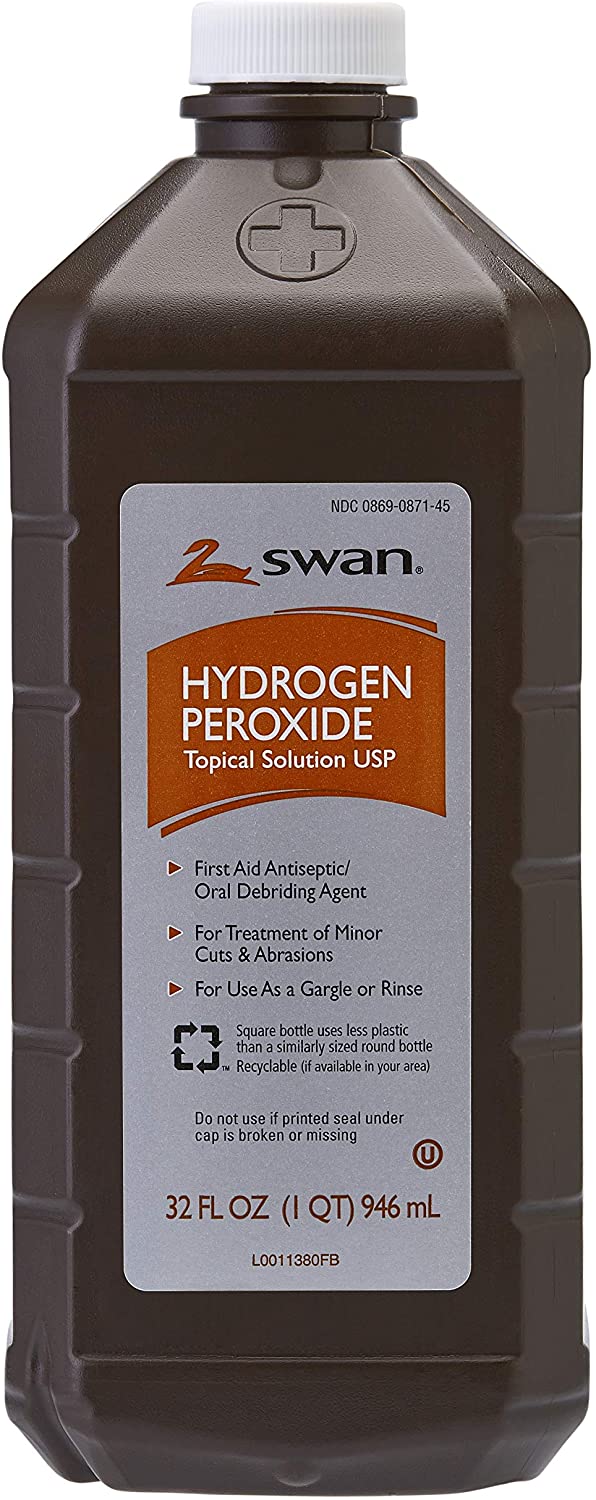 SWAN 3% Hydrogen Peroxide Topical Solution First Aid Antiseptic, 32 Fluid  Ounce (Pack of 12), 384 Fl Oz