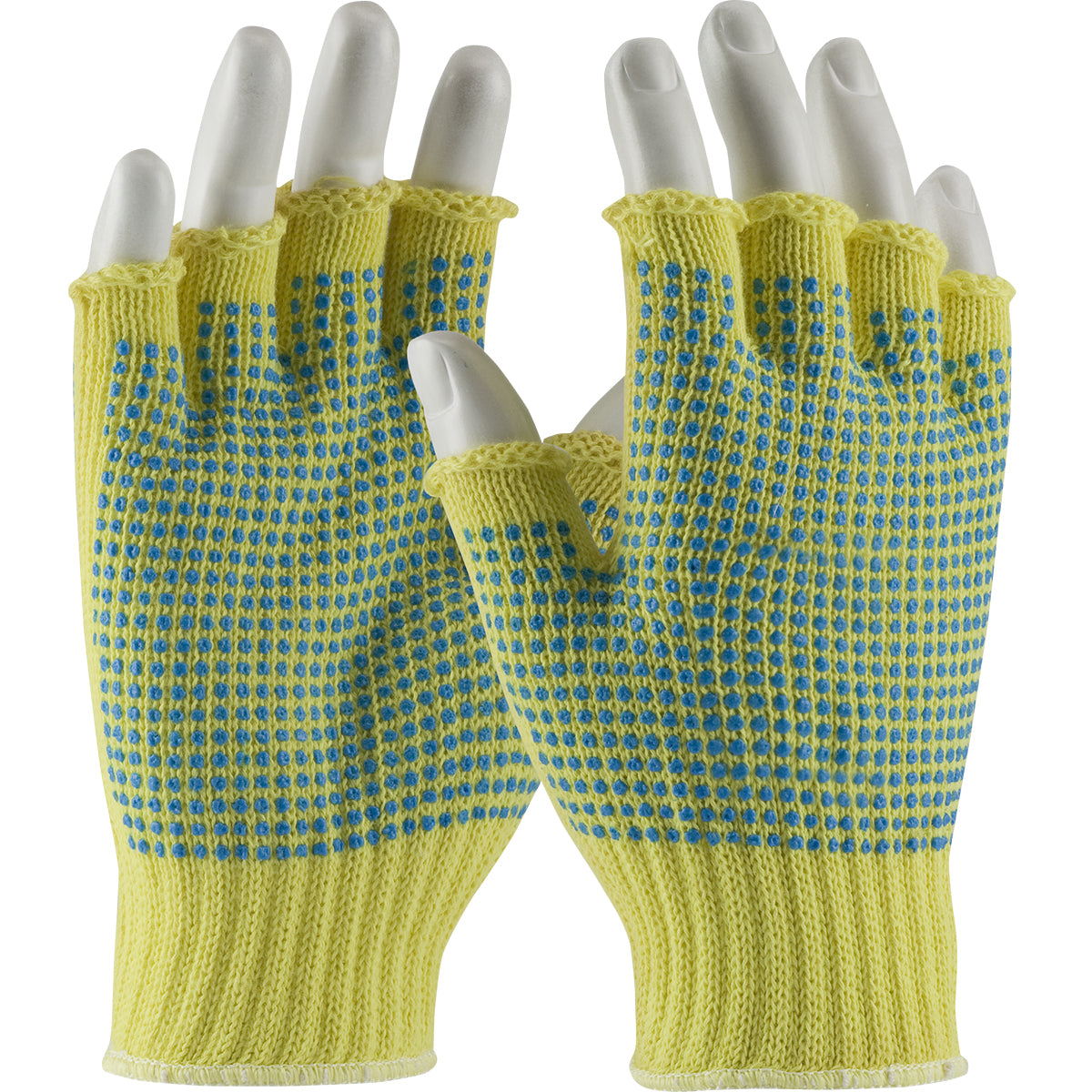 Kut Gard 08-K259PDD Cut Resistant Gloves Kevlar Double PVC Dot Grip Half-Finger Yellow