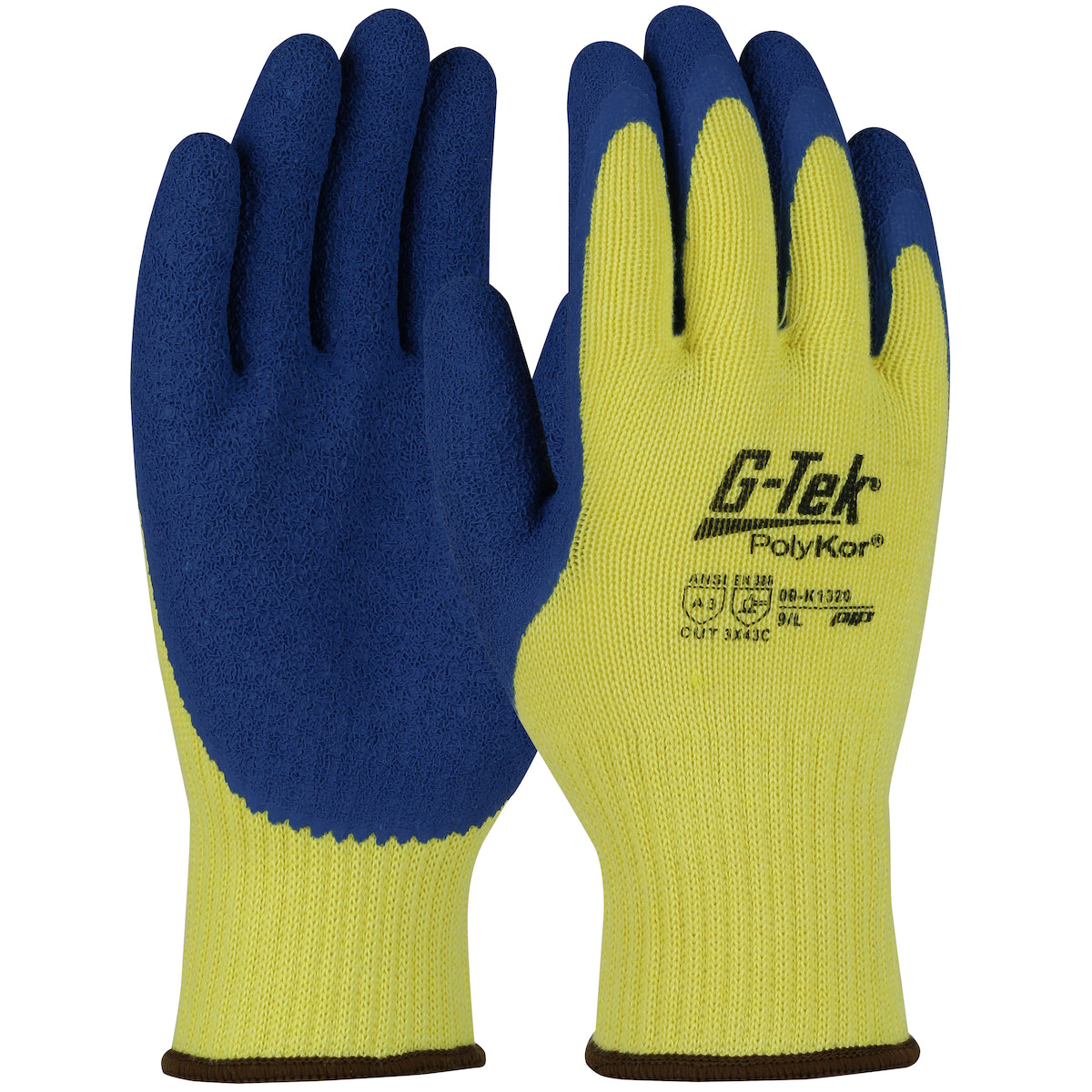 G-Tek 09-K1320 Cut Resistant Gloves PolyKor Aramid Latex Coated Yellow
