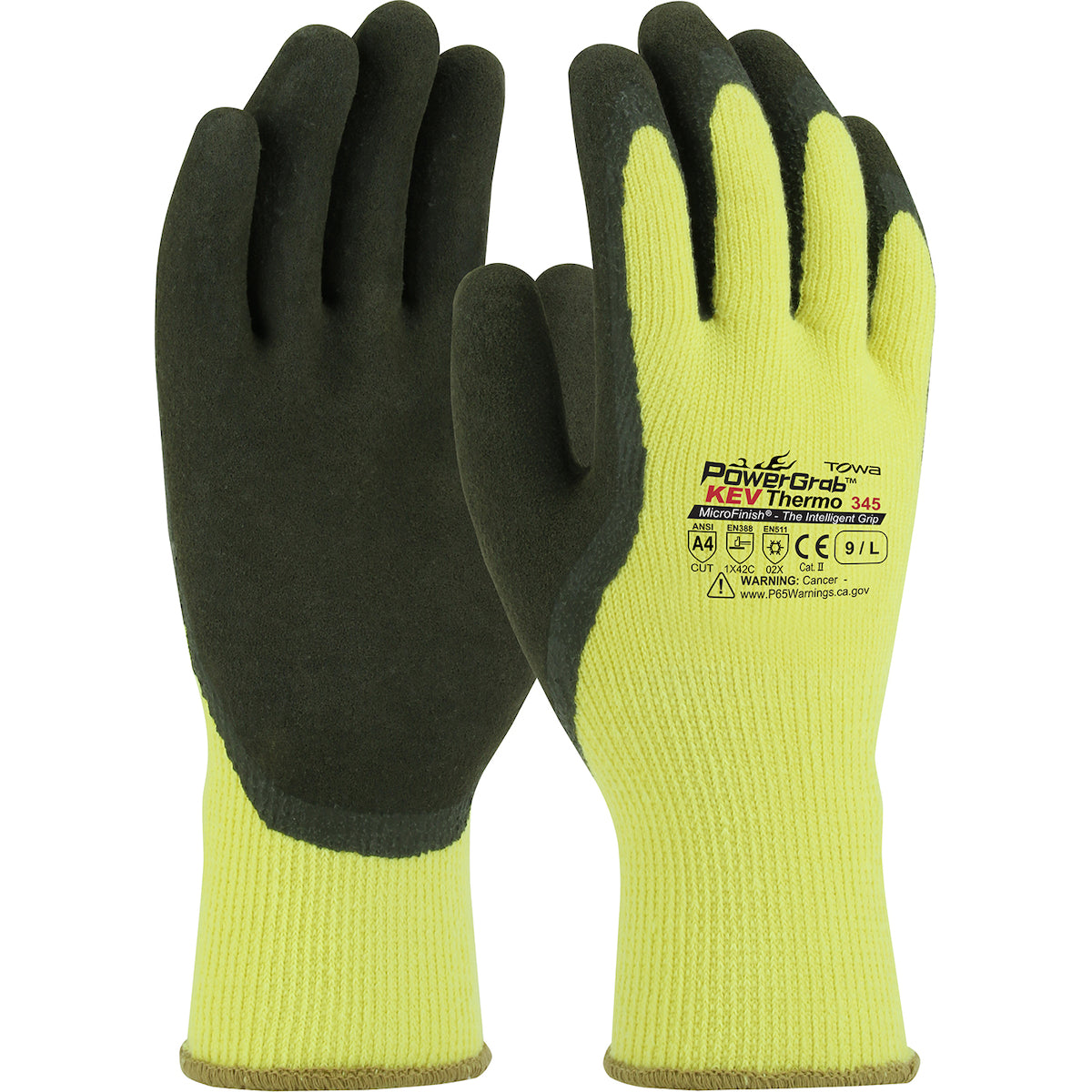 PowerGrab 09-K1350 Cold Protection Gloves Kevlar Acrylic Latex Coated Yellow