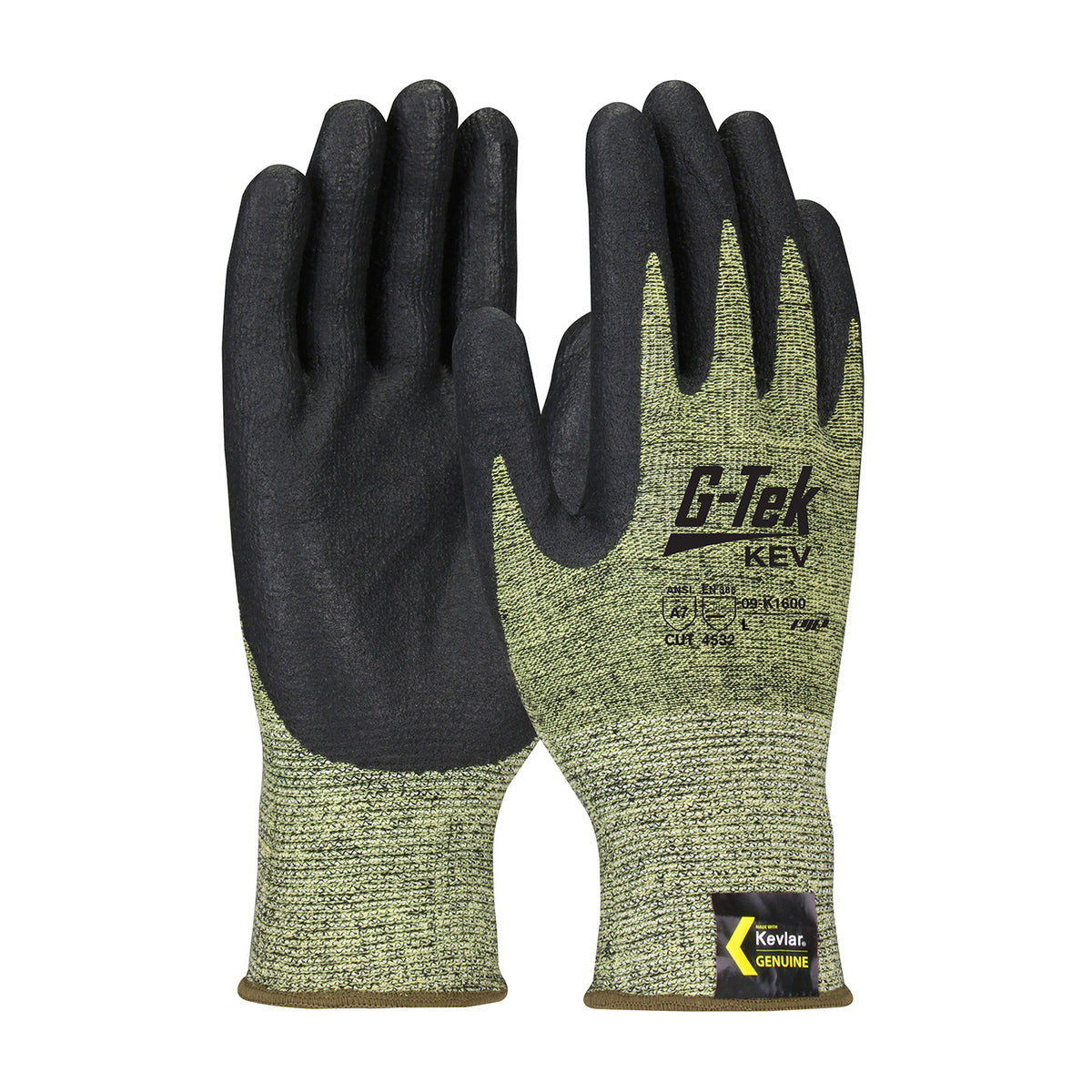 G-Tek 09-K1600 Cut Resistant Gloves Kevlar Foam Nitrile Yellow
