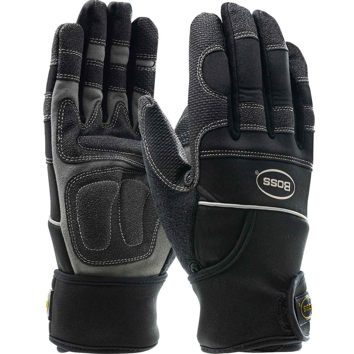 Boss 120-4400 Synthetic Leather Palm Gloves PVC Grip Black