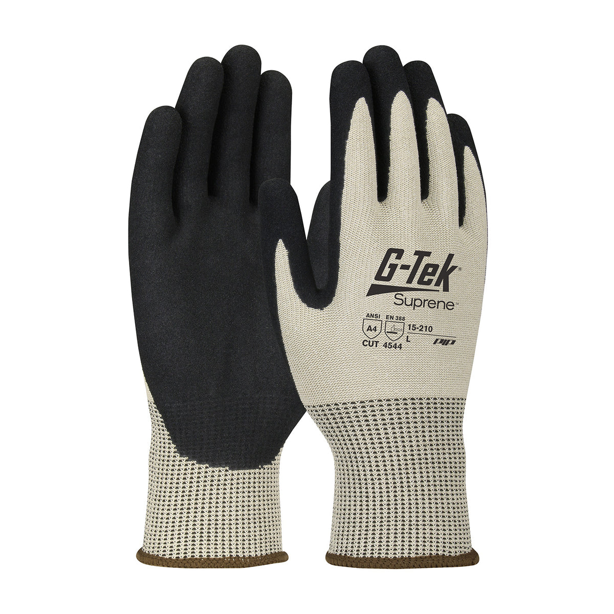 G-Tek 15-210 Cut Resistant Gloves PolyKor Nitrile Grip Tan