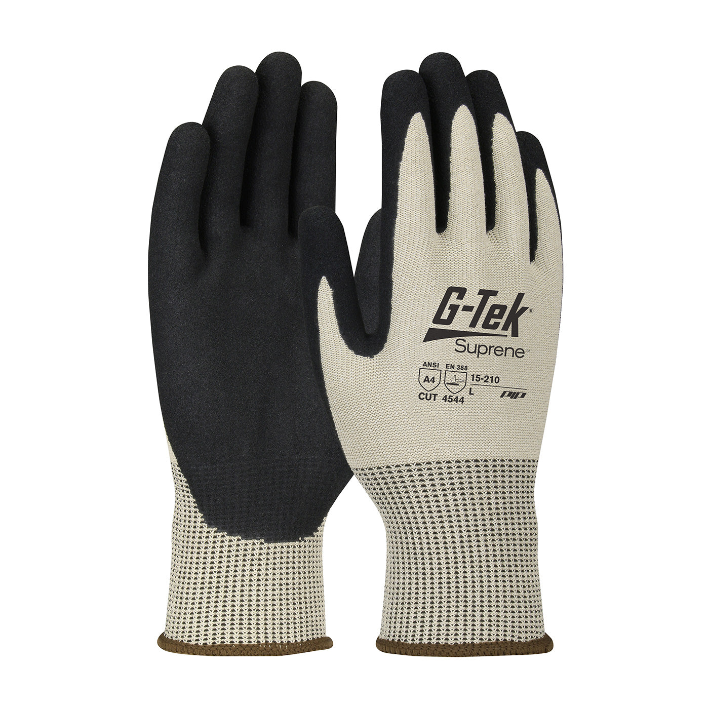 G-Tek 15-210 Cut Resistant Gloves PolyKor Nitrile Grip Tan
