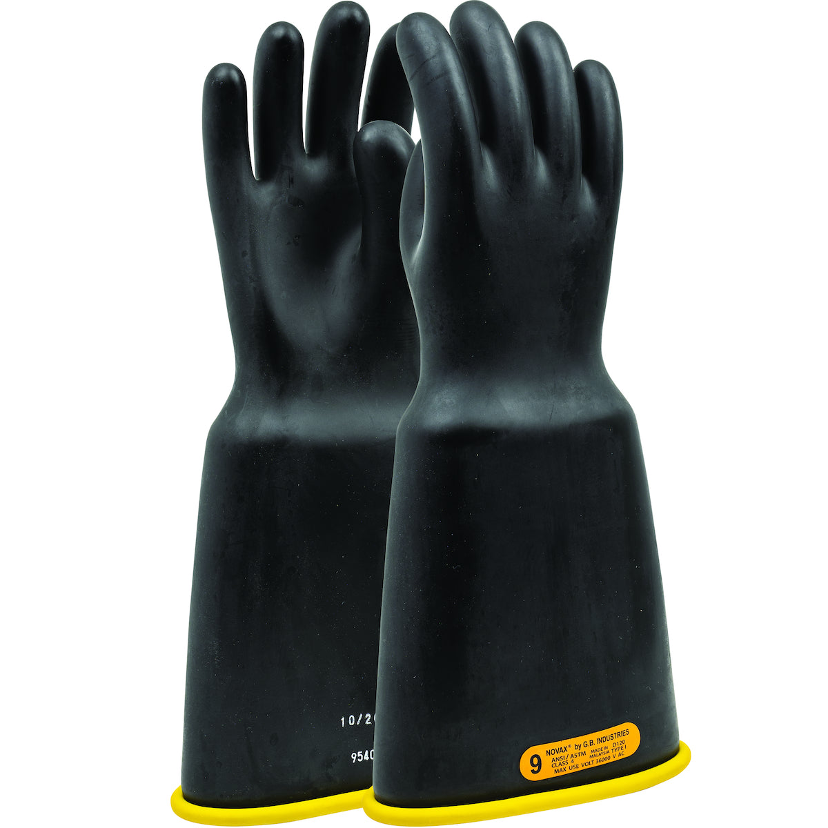 NOVAX 154-4-16 Electrical Safety Gloves Rubber Bell Cuff Black