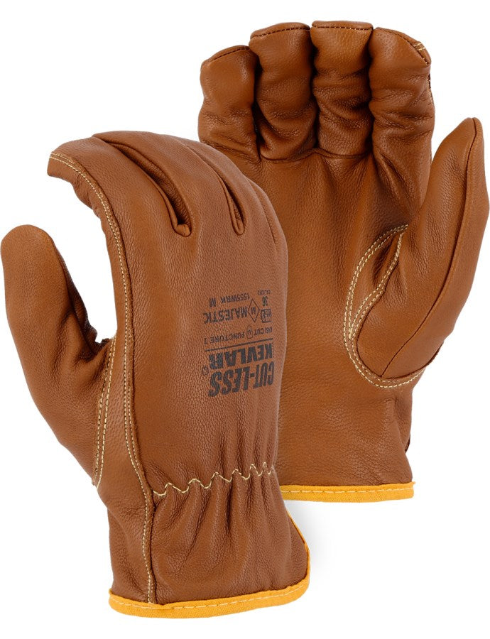 Cut-Less Goatskin with Kevlar, Arc, Oil &amp; Water-Resistant Drivers Gloves, A4 - 12 Pairs