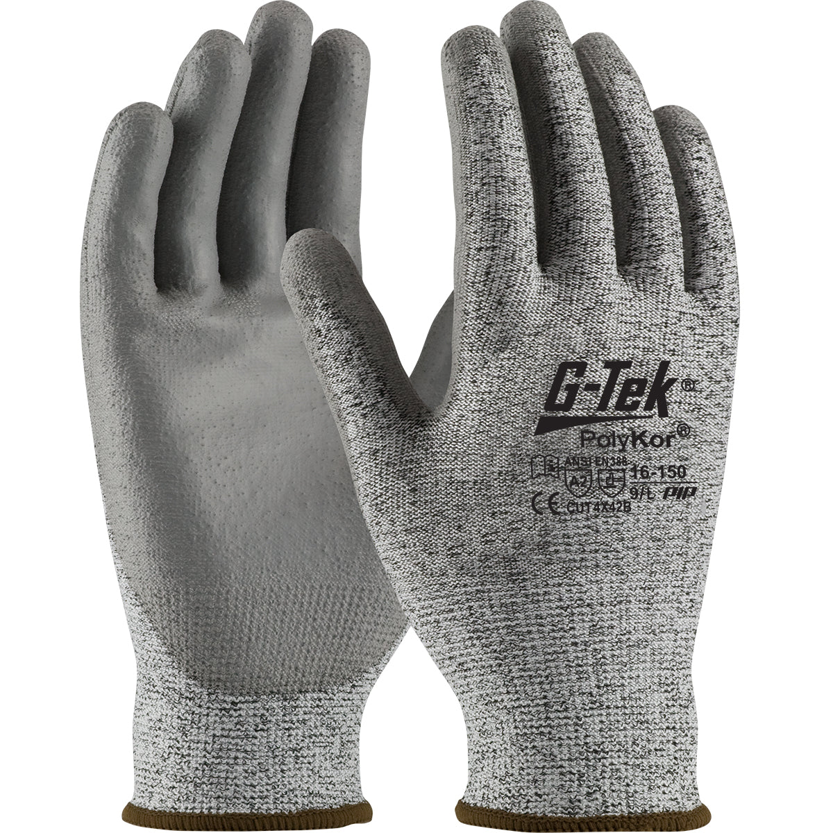 G-Tek 16-150 Cut Resistant Gloves PolyKor PU Coated Salt & Pepper