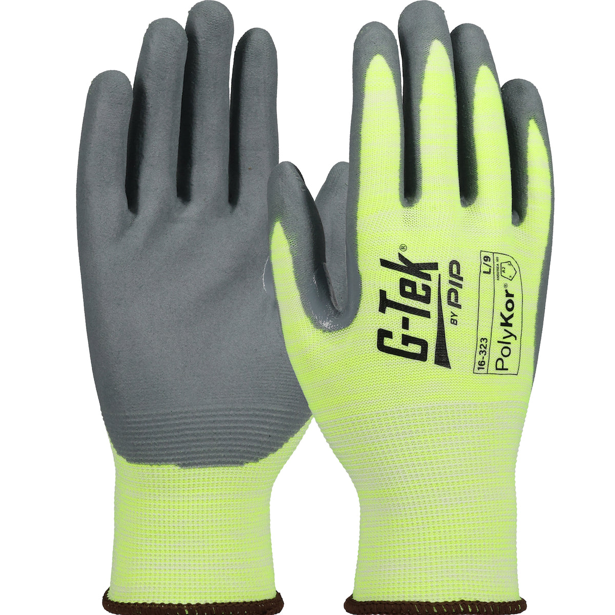 G-Tek 16-323 Hi-Vis Cut Resistant Gloves PolyKor Foam Nitrile Yellow