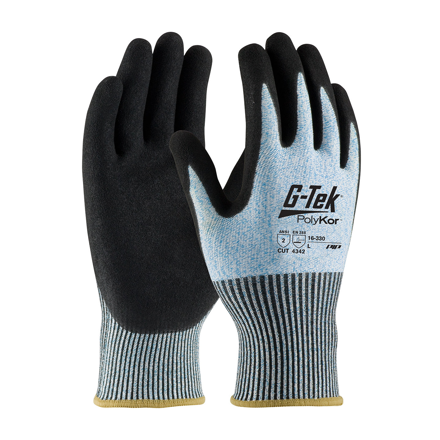 G-Tek 16-330 Cut Resistant Gloves PolyKor Double-Dipped Nitrile Blue