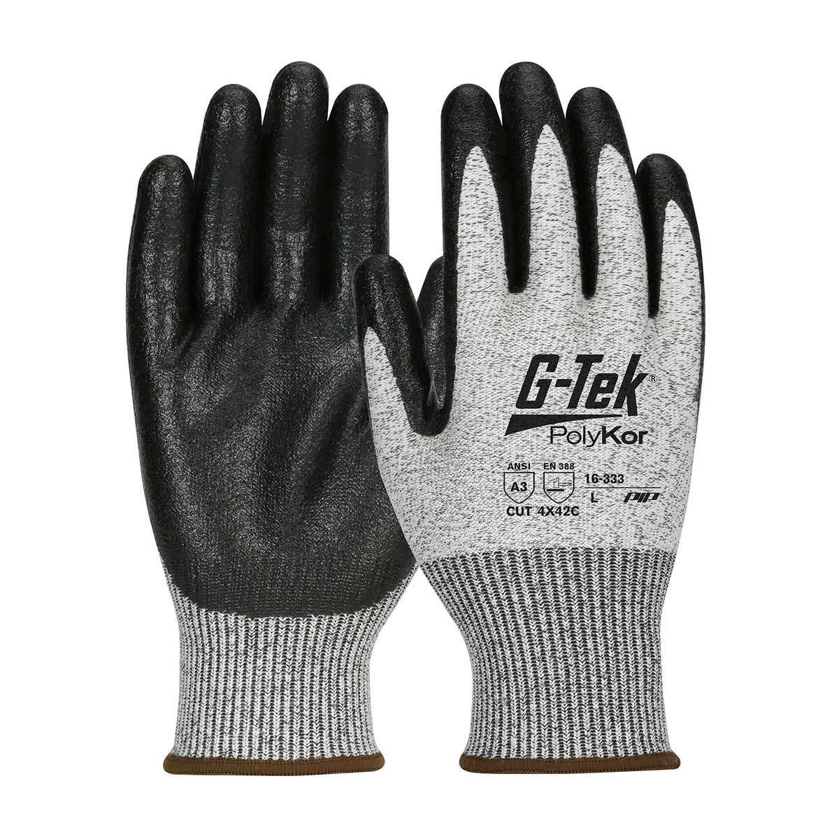 G-Tek 16-333 Cut Resistant Gloves PolyKor Nitrile MicroSurface Salt & Pepper