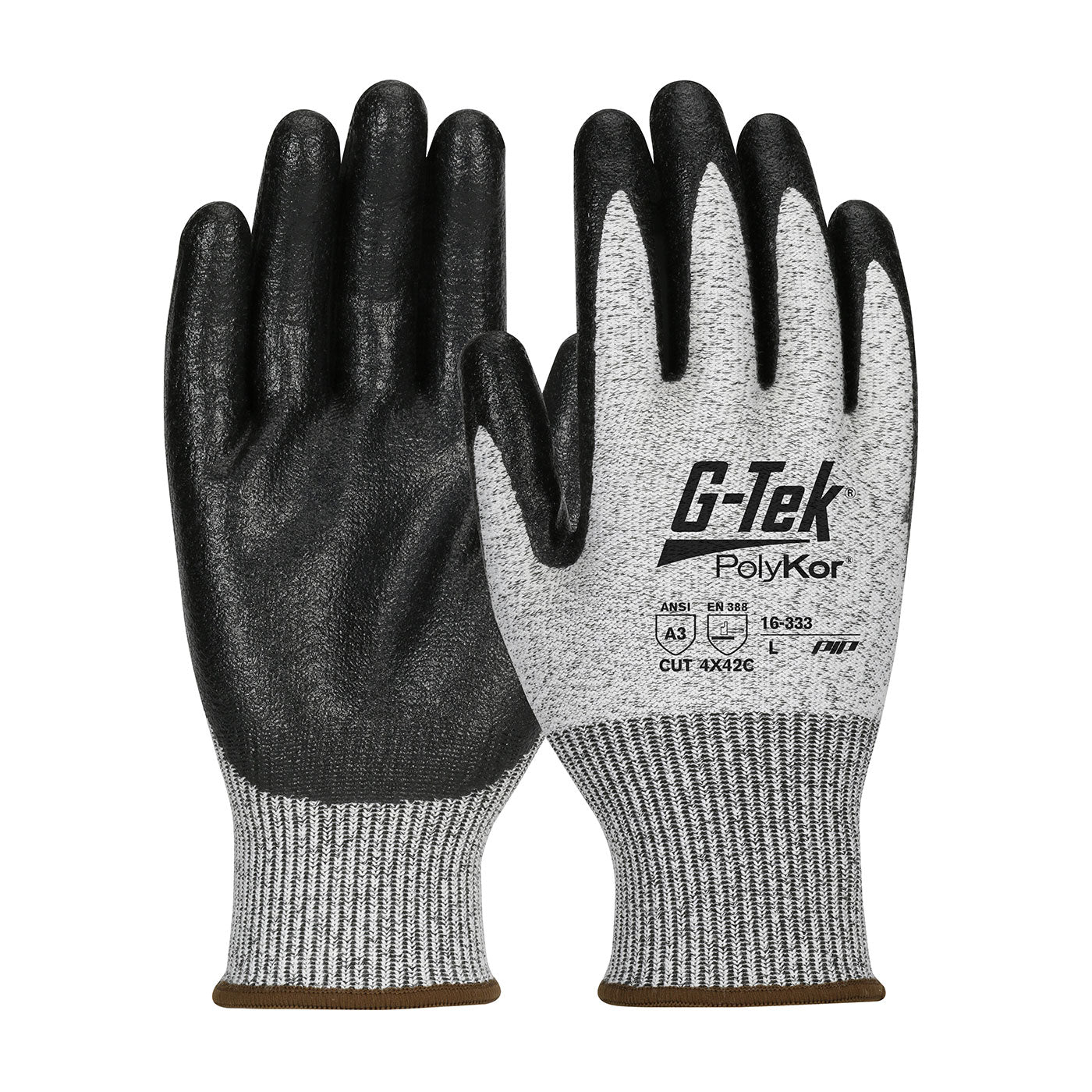 G-Tek 16-333 Cut Resistant Gloves PolyKor Nitrile MicroSurface Salt & Pepper
