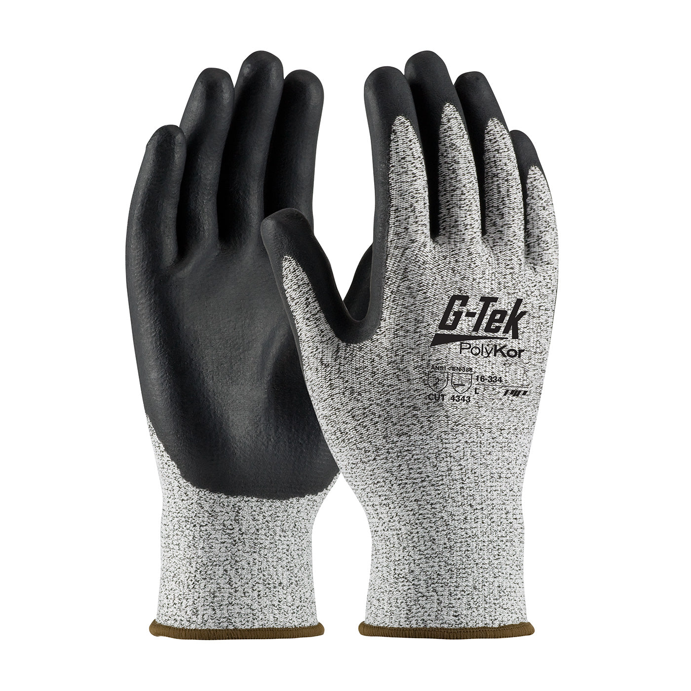G-Tek 16-334 Cut Resistant Gloves PolyKor Foam Nitrile Salt & Pepper