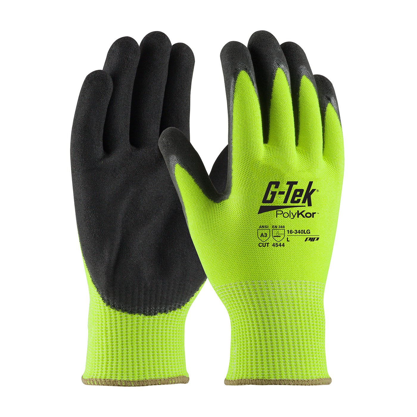 G-Tek 16-340LG Hi-Vis Cut Resistant Gloves PolyKor Double-Dipped Nitrile Yellow