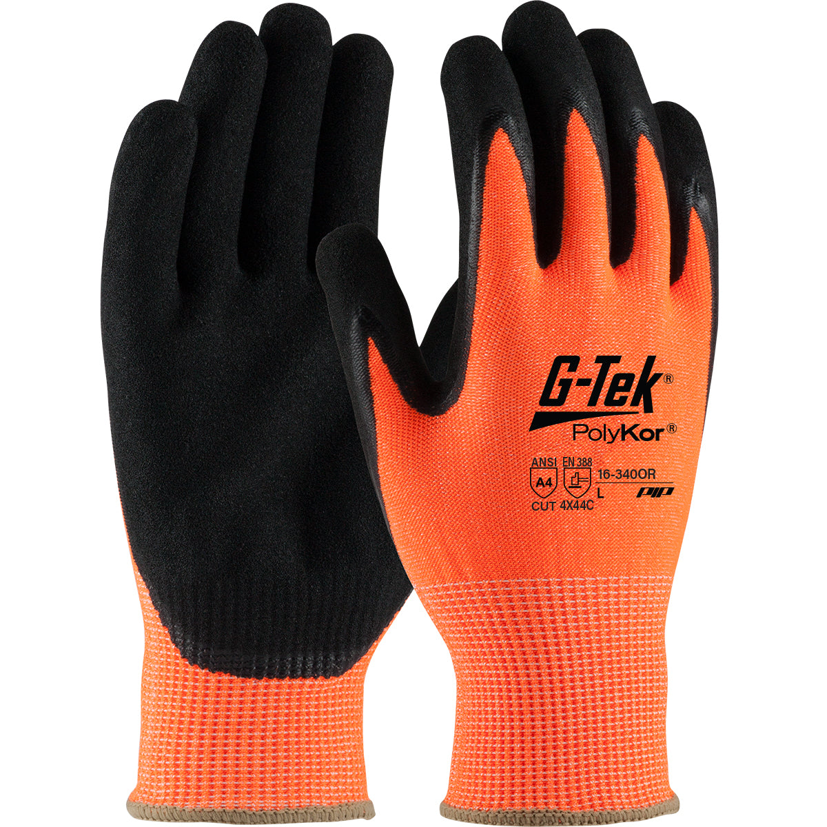 G-Tek 16-340OR Cut Resistant Gloves PolyKor Nitrile Hi-Vis Orange