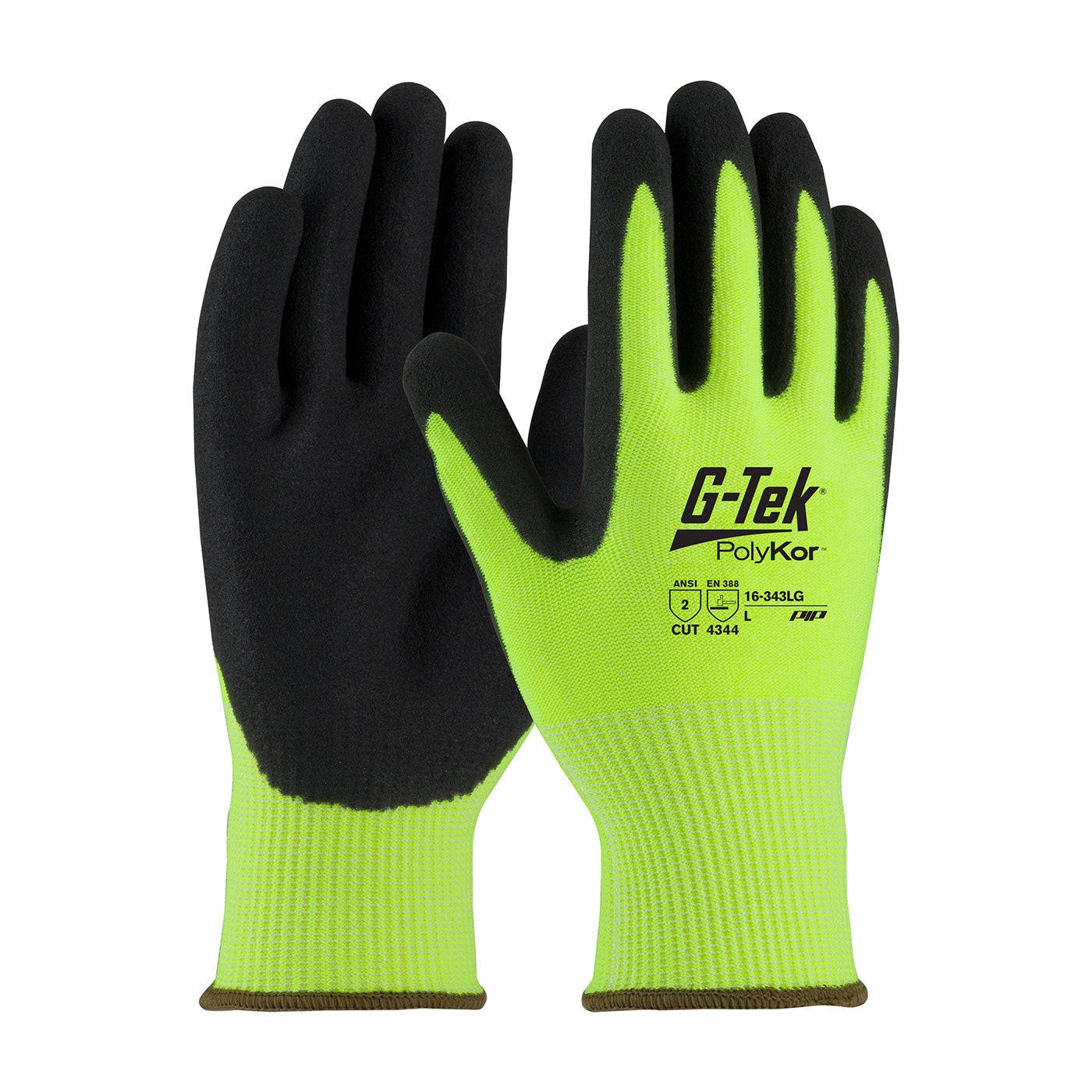 G-Tek 16-343LG Cut Resistant Gloves PolyKor Nitrile Hi-Vis Yellow