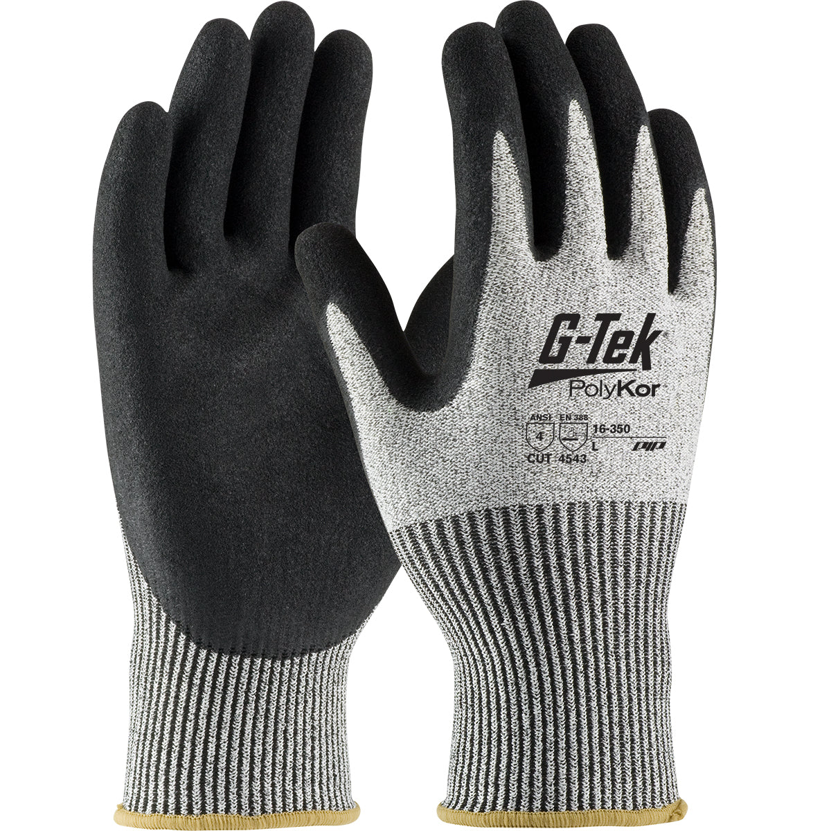G-Tek 16-350 Cut Resistant Gloves PolyKor Nitrile Double-Dipped Salt & Pepper