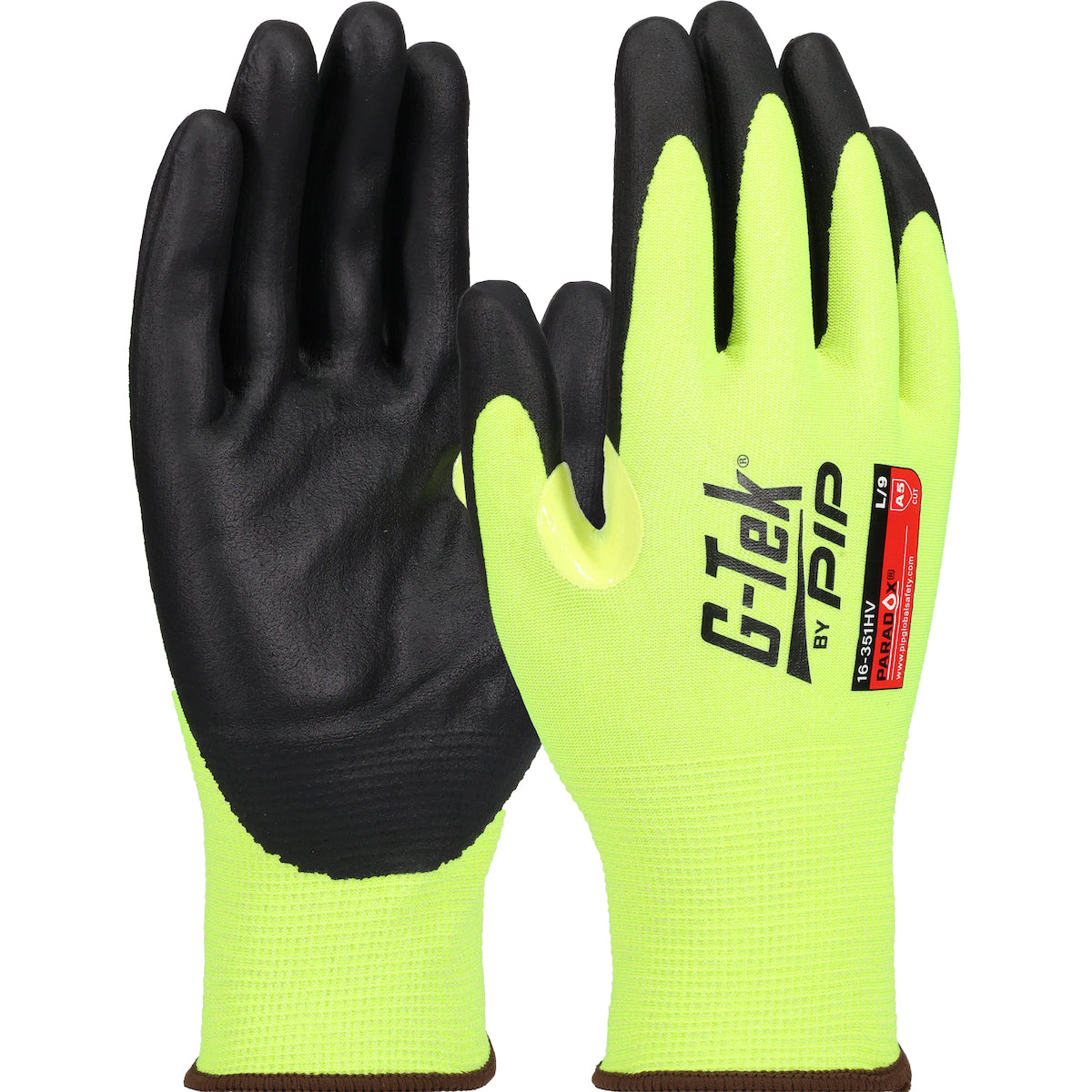 G-Tek 16-351HV Hi-Vis Cut Resistant Gloves PolyKor Foam Nitrile Yellow