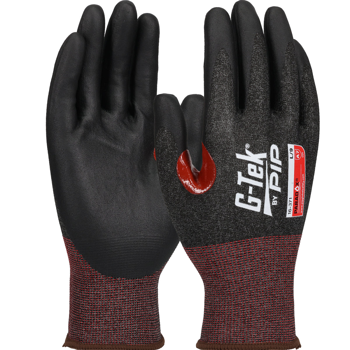 G-Tek 16-371 Cut Resistant Gloves PolyKor Foam Nitrile Red/Black