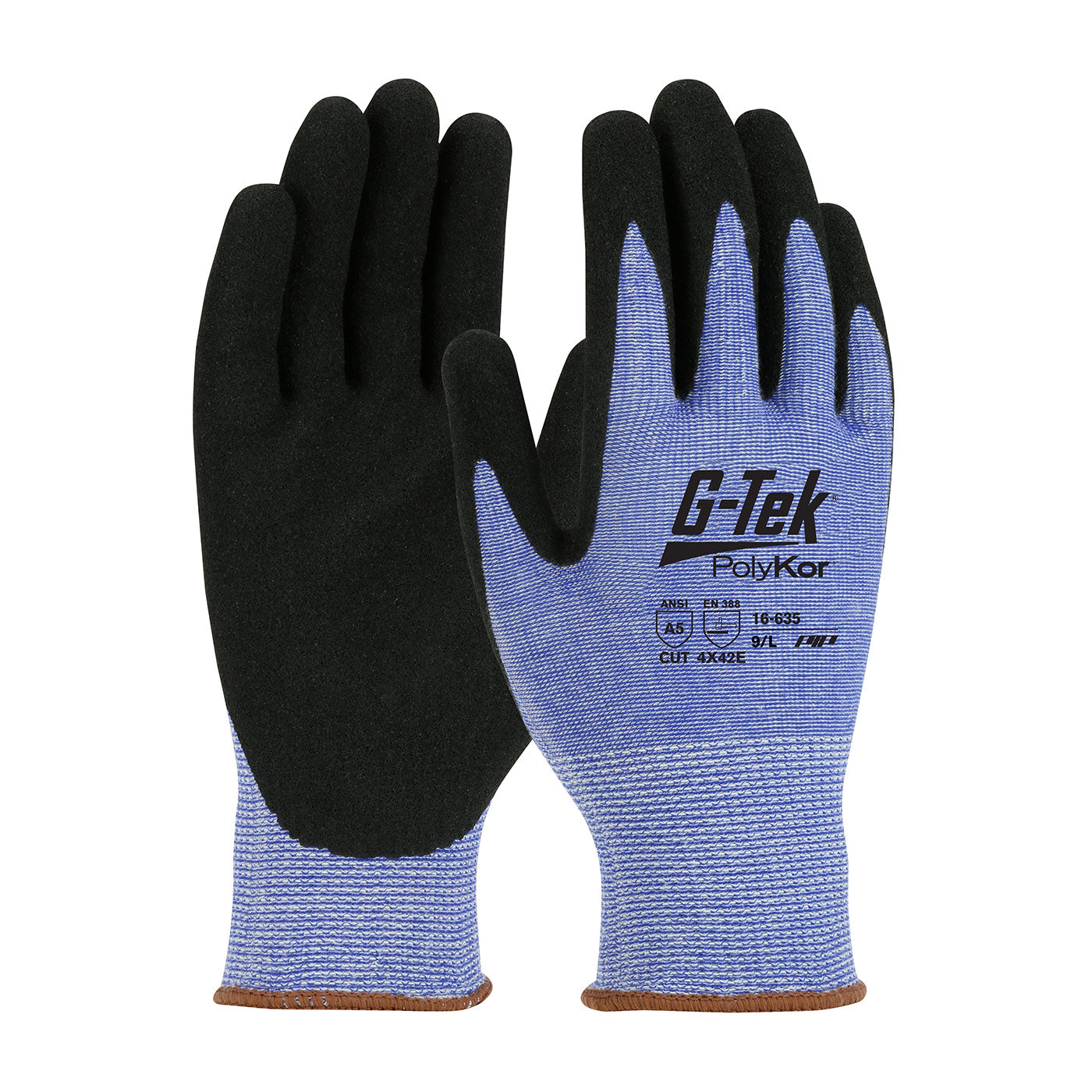 G-Tek 16-635 Cut Resistant Gloves PolyKor Nitrile Grip Blue