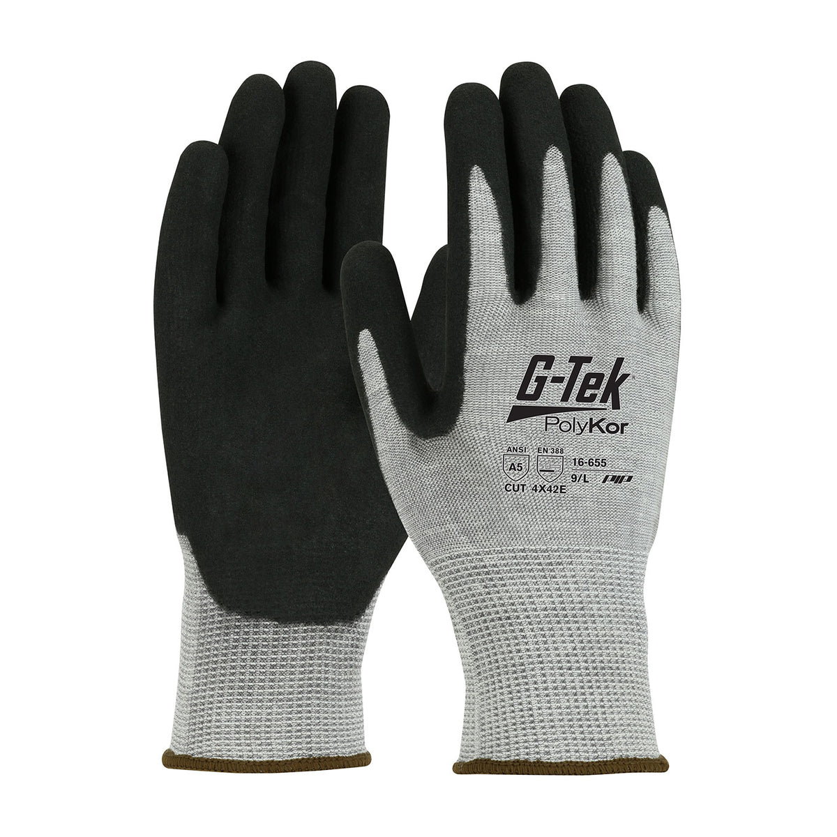 G-Tek 16-655 Cut Resistant Gloves PolyKor Nitrile Salt & Pepper
