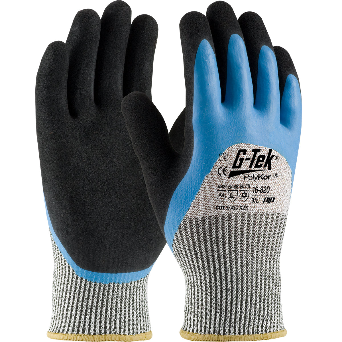 G-Tek 16-820 Cold Protection Gloves PolyKor Blend Double-Dip Latex Salt & Pepper