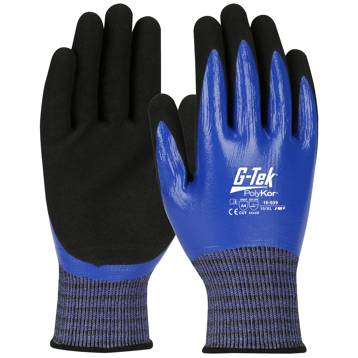 G-Tek 16-939 Cut Resistant Gloves PolyKor X7 Nitrile Blue