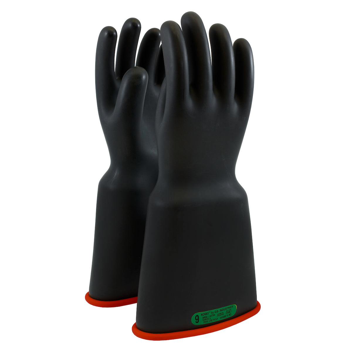 NOVAX 161-3-16 Electrical Safety Gloves Rubber Bell Cuff Black