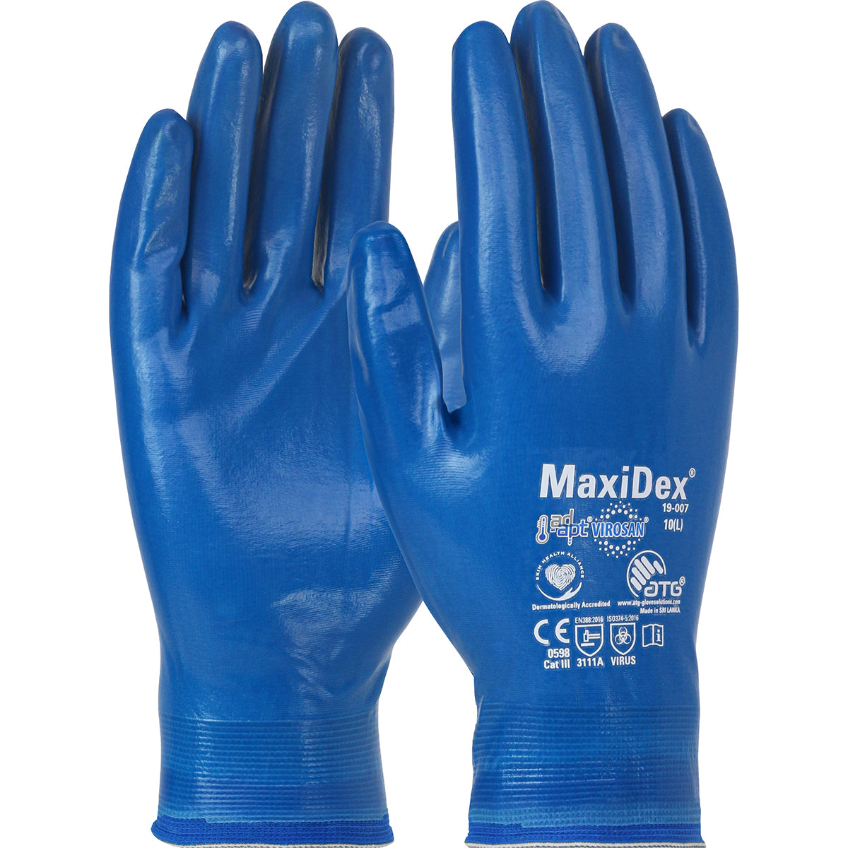 ATG 19-007 Seamless Knit Nylon Coated Gloves Nitrile Blue