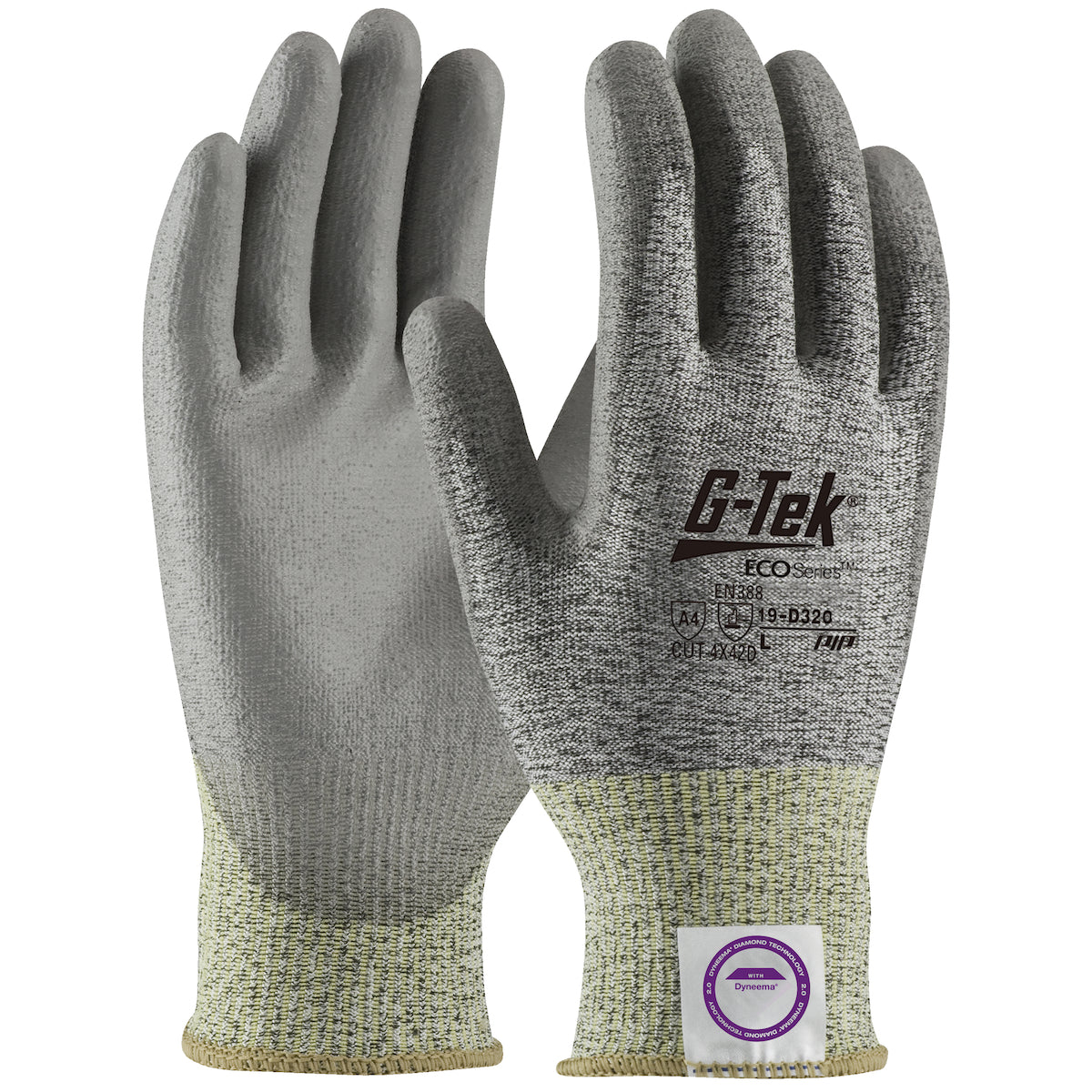 G-Tek 19-D320 Cut Resistant Gloves Dyneema PU Grip Salt & Pepper