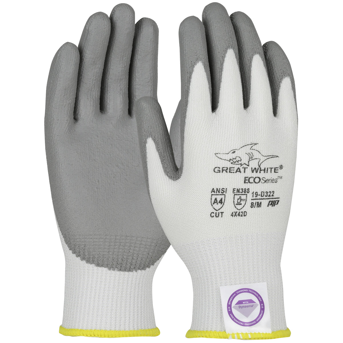 Great White 19-D322V Cut Resistant Gloves Dyneema Diamond PU Coated White