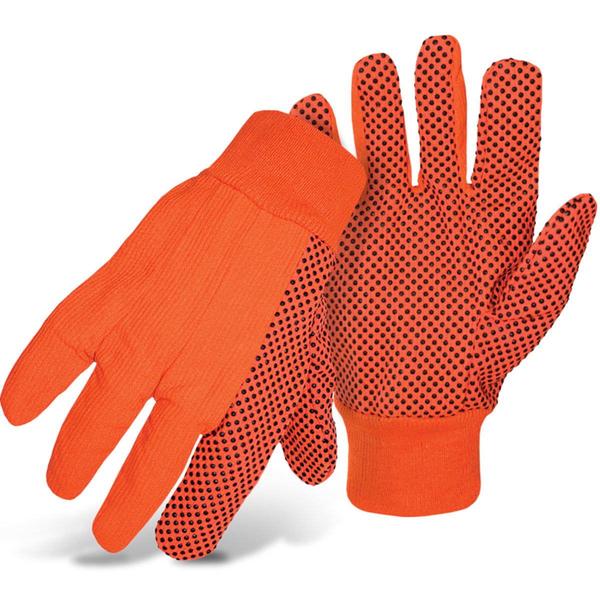 PIP 1JP5110F Fabric Work Gloves Cotton PVC Dotted Grip Double Palm Hi-Vis Orange