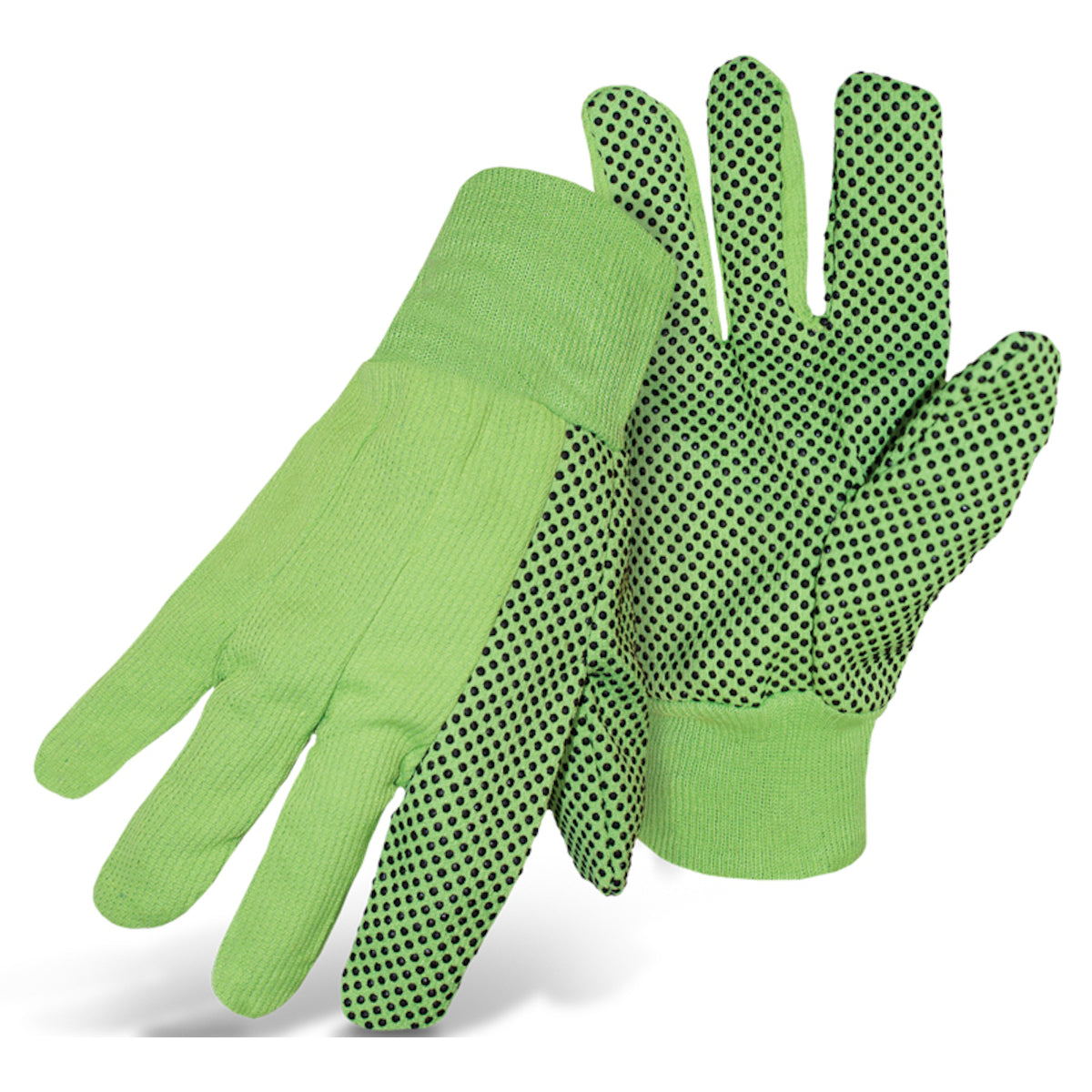 PIP 1JP5110N Fabric Work Gloves Cotton PVC Dotted Grip Double Palm Hi-Vis Green