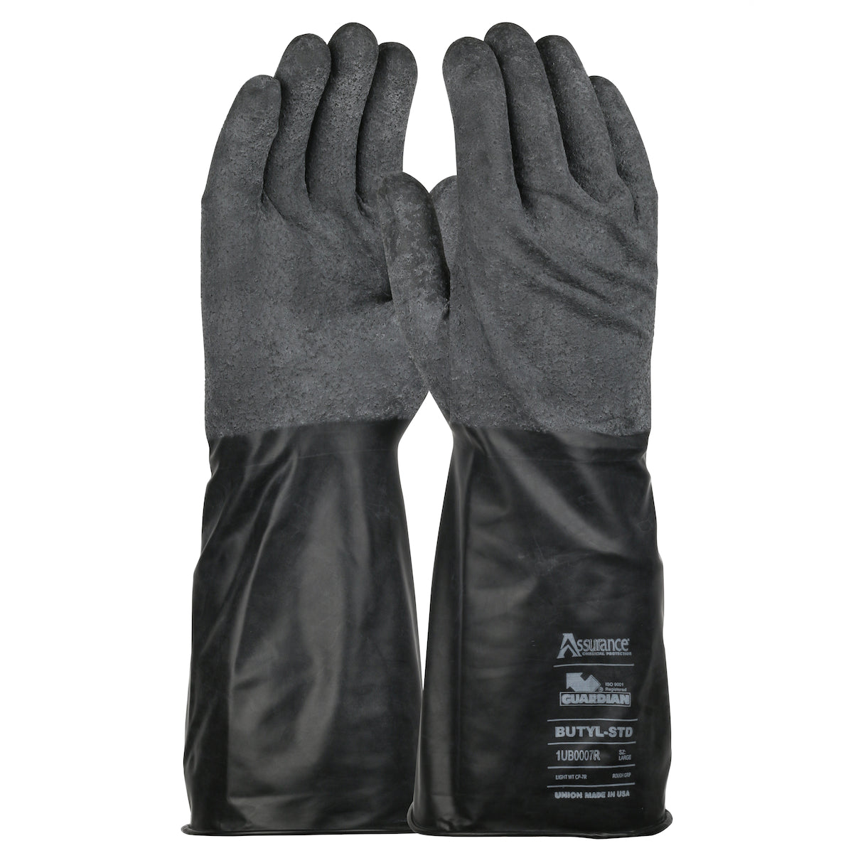Assurance Guardian 1UB0007R Chemical Resistant Gloves Butyl Rubber Rough-Grip Black