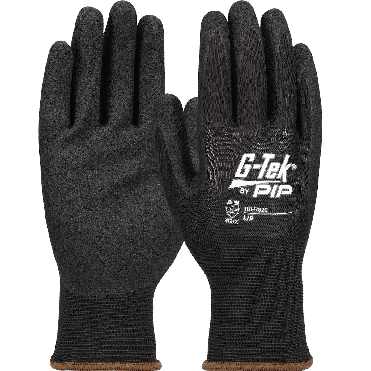 G-Tek 1UH7820 Seamless Knit Coated Work Gloves Polyester Nitrile Black