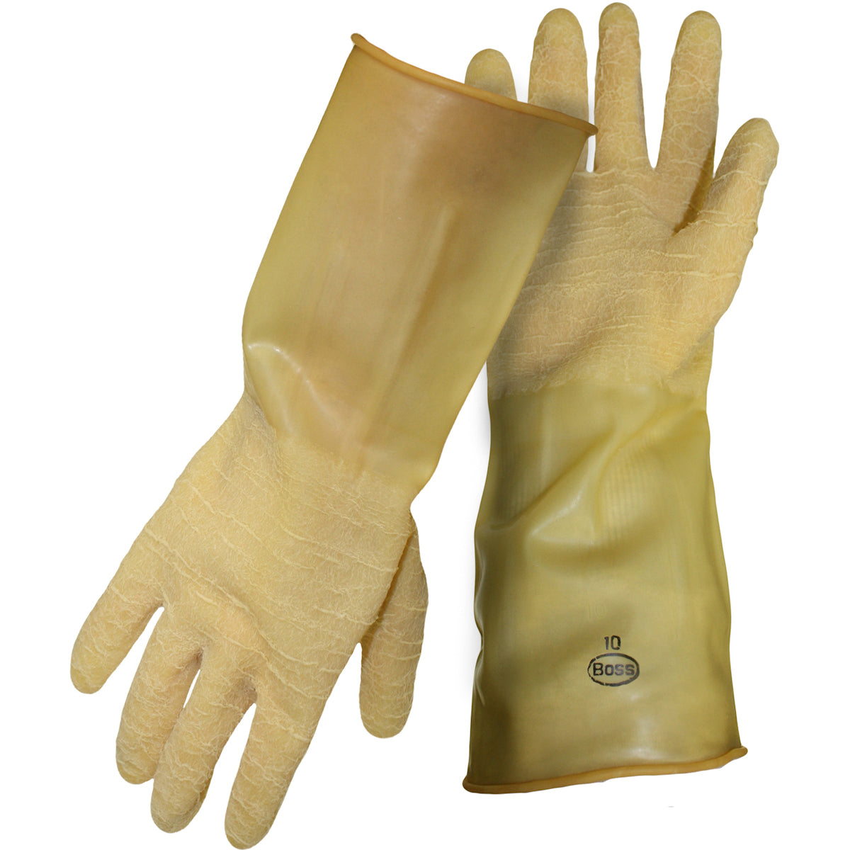 Boss 1UR1115 Chemical Resistant Gloves Latex Crinkle Grip Natural