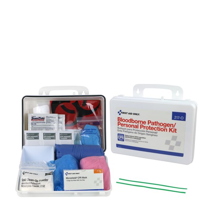 Blood Borne Pathogen (BBP) &amp; Personal Protection And Spill Clean Up Kit With CPR Micro Shield, Plastic Case - W-217-O