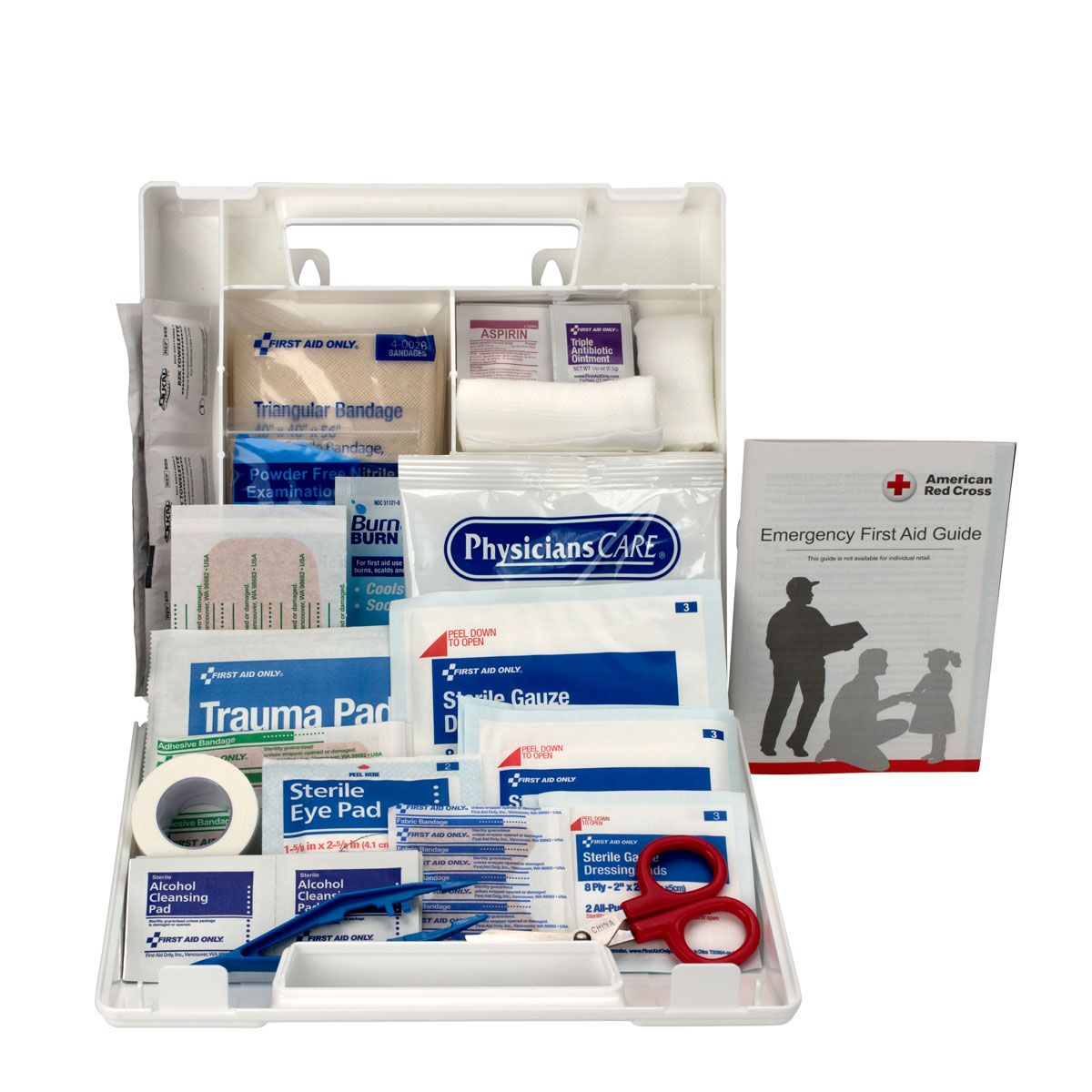 10 Person First Aid Kit, Plastic Case With Dividers - W-222-U