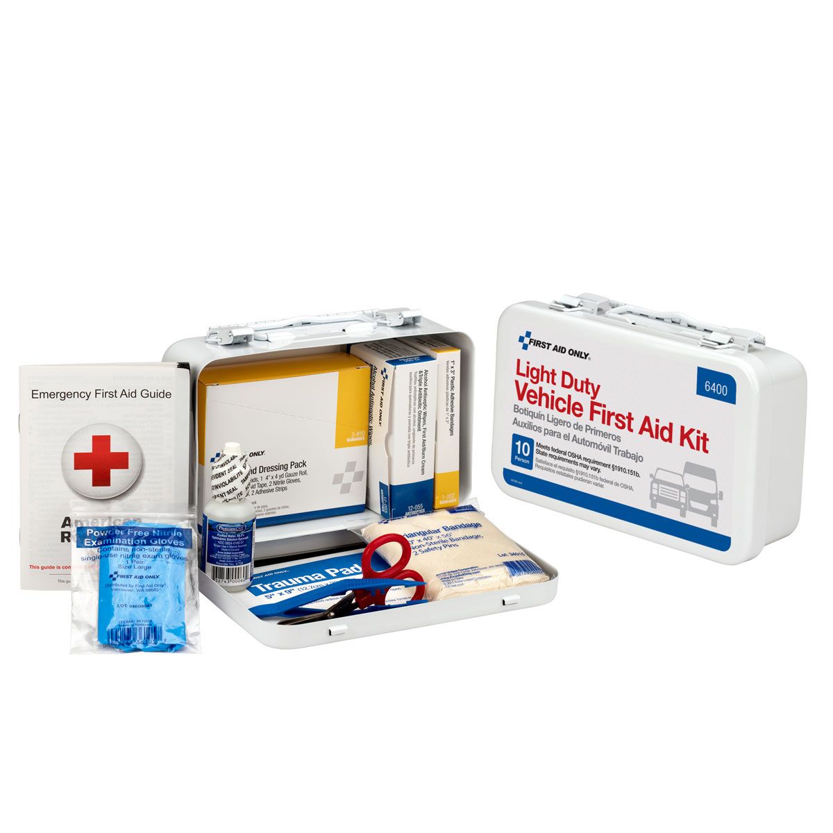 10 Person Vehicle First Aid Kit, Weatherproof Steel Case - W-6400
