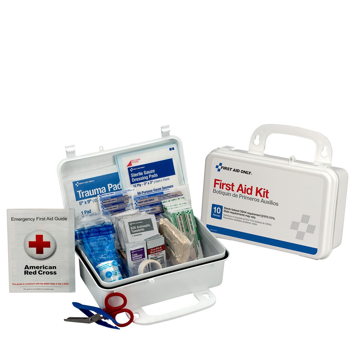 10 Person First Aid Kit, Weatherproof Plastic Case - W-6060