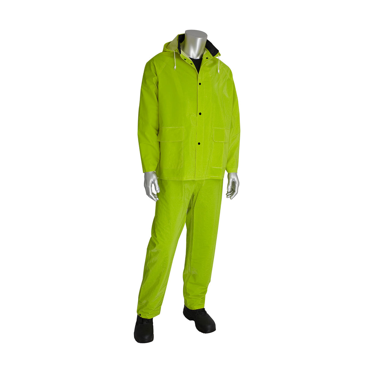 PIP 201-355 Hi-Vis Rainsuit PVC Polyester Detachable Hood Green