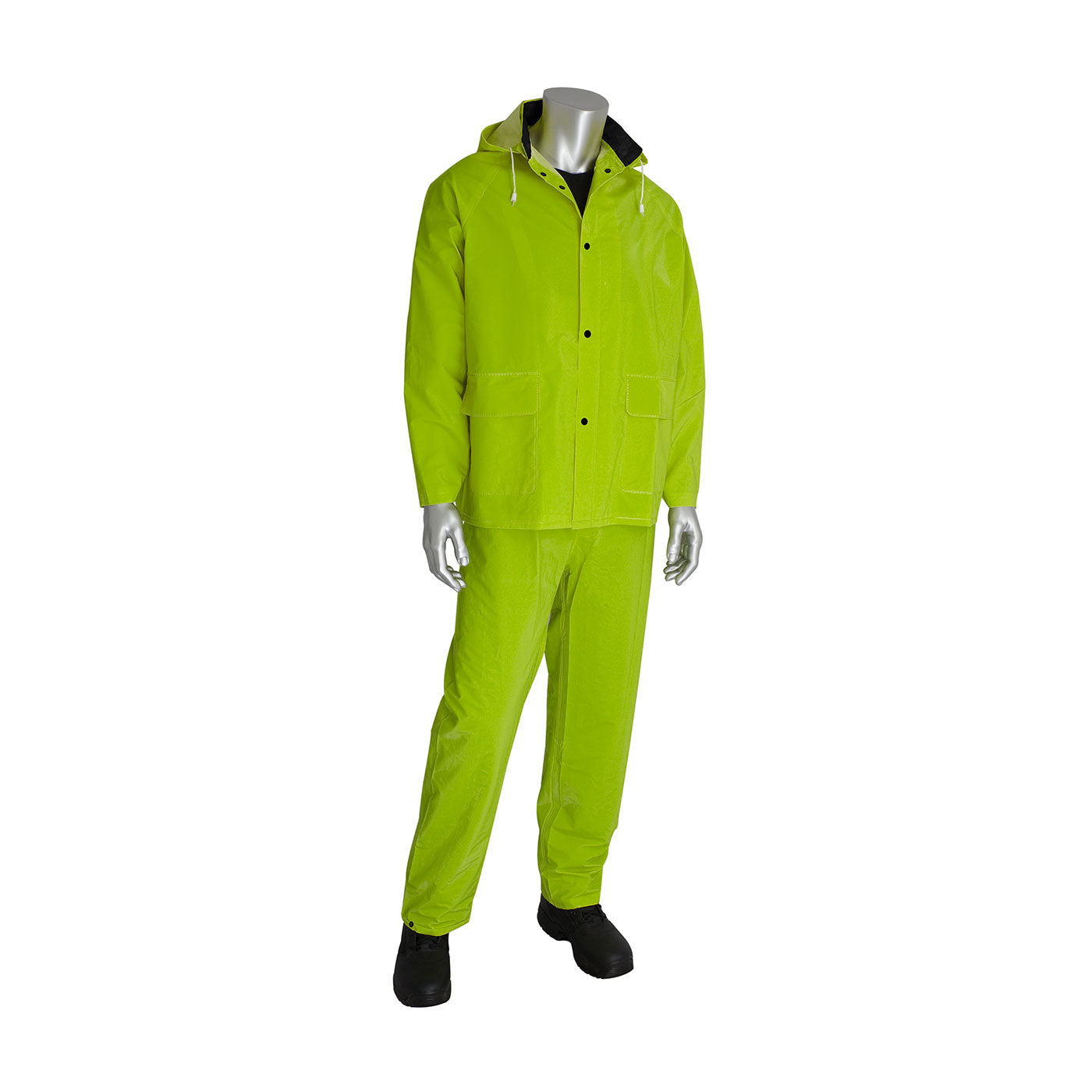 PIP 201-355 Hi-Vis Rainsuit PVC Polyester Detachable Hood Green