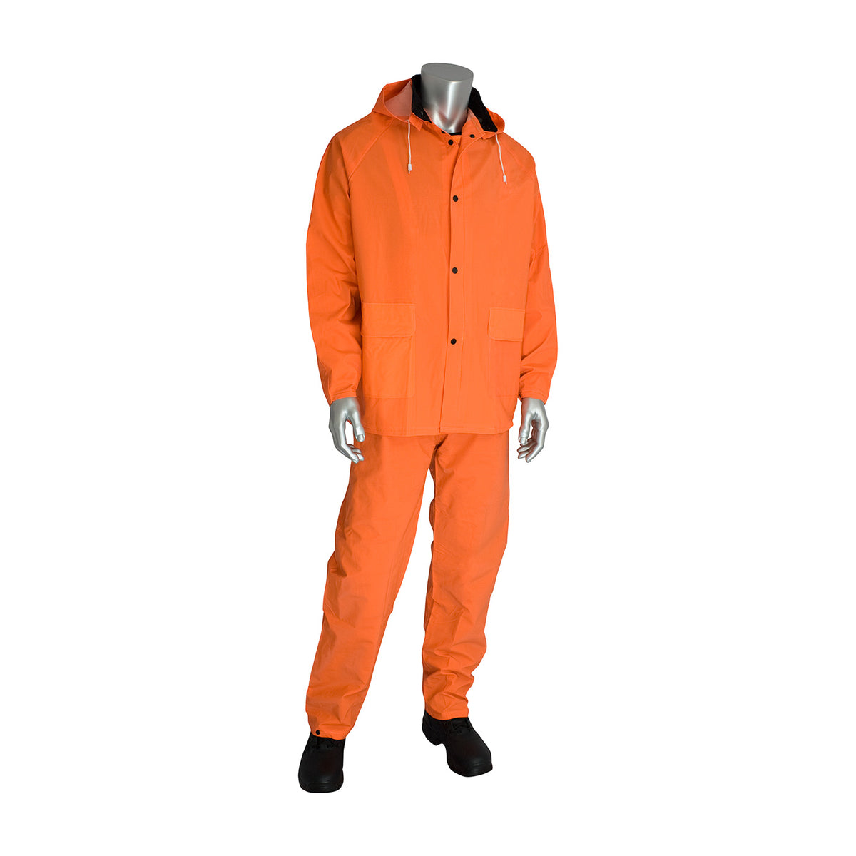 PIP 201-360 Hi-Vis Rainsuit PVC Polyester Detachable Hood Orange