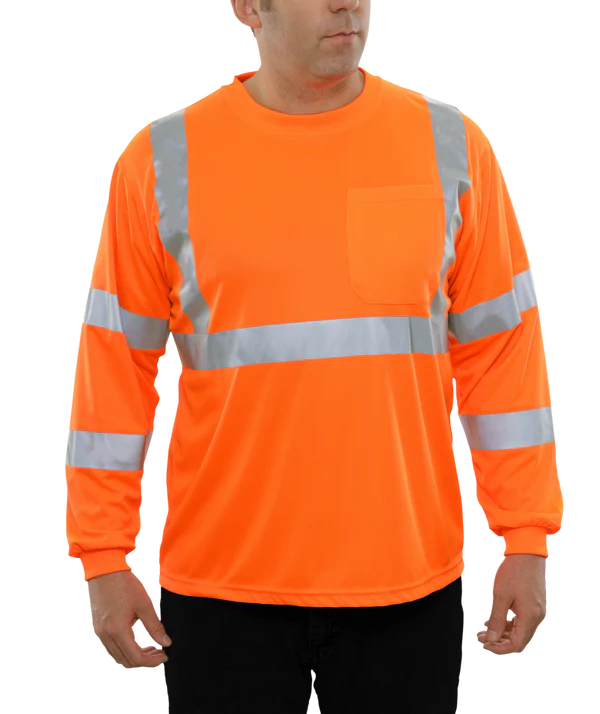 204STOR Hi-Vis Long Sleeve Orange Birdseye Pocket Safety T-Shirt