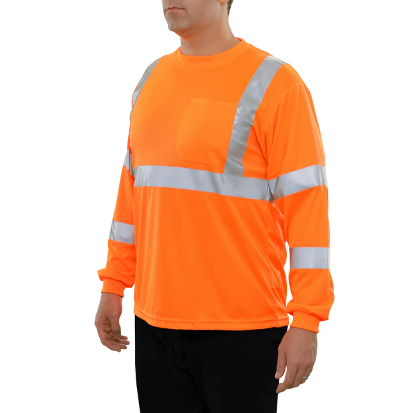 204STOR Hi-Vis Long Sleeve Orange Birdseye Pocket Safety T-Shirt