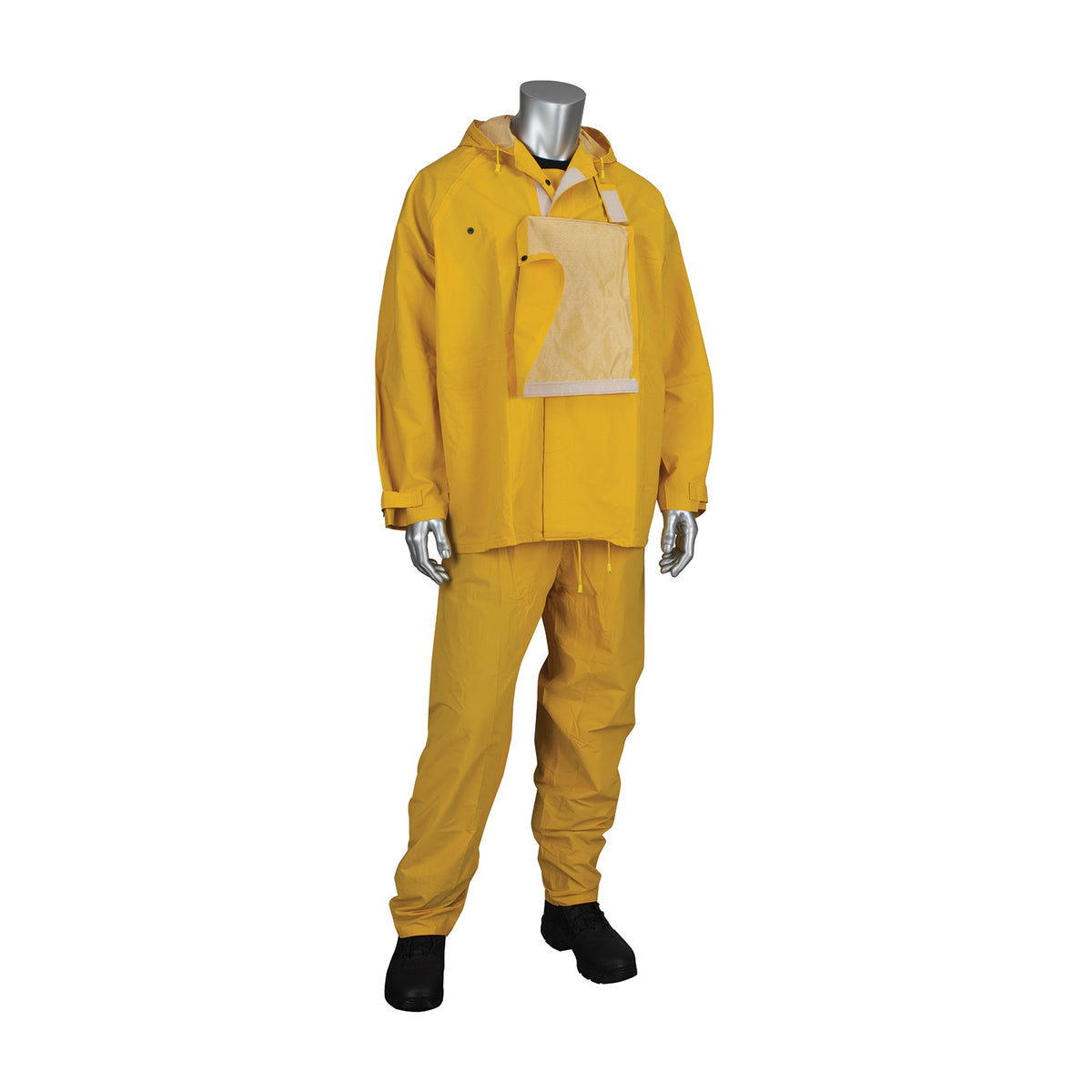PIP 205-375FR Rainwear PVC Jacket with Hood and Bib Overalls Yellow
