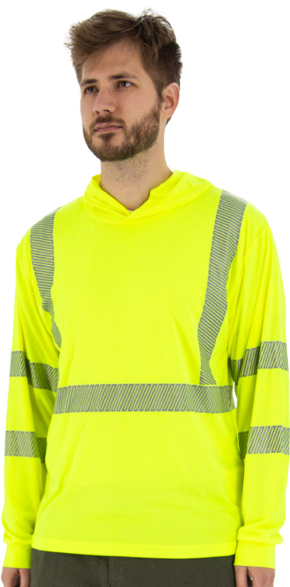 Majestic Glove 75-5359 Hi-Viz Yellow Hooded Long Sleeve Shirt, ANSI 3, R