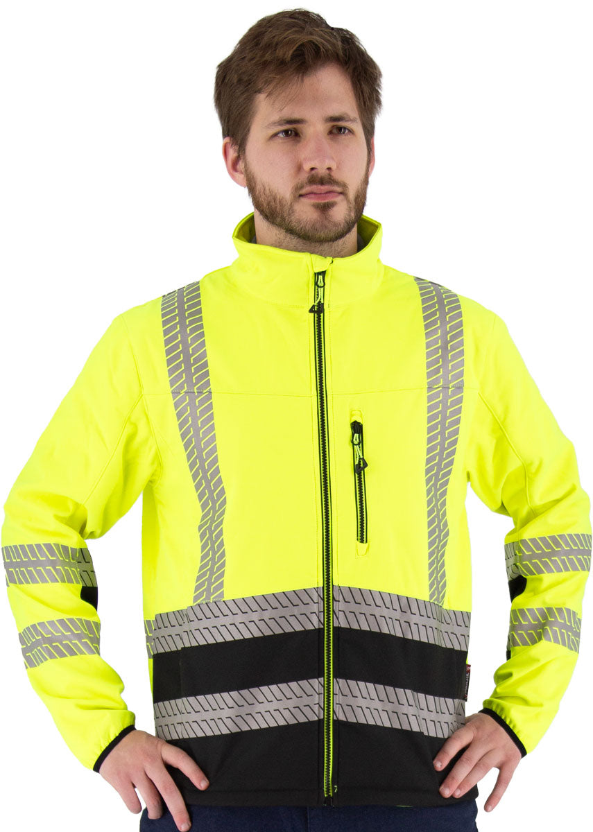 Majestic Glove 75-1373 High Visibility Water Resistant Softshell Jacket and Liner, Yellow w/Black Bottom ANSI 3, R