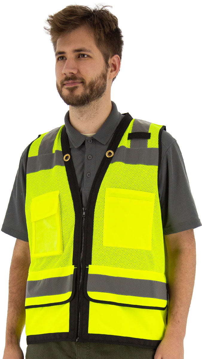 Majestic Glove 75-3245 Zipper Front High Vis Heavy Duty Mesh Vest, ANSI 2, L