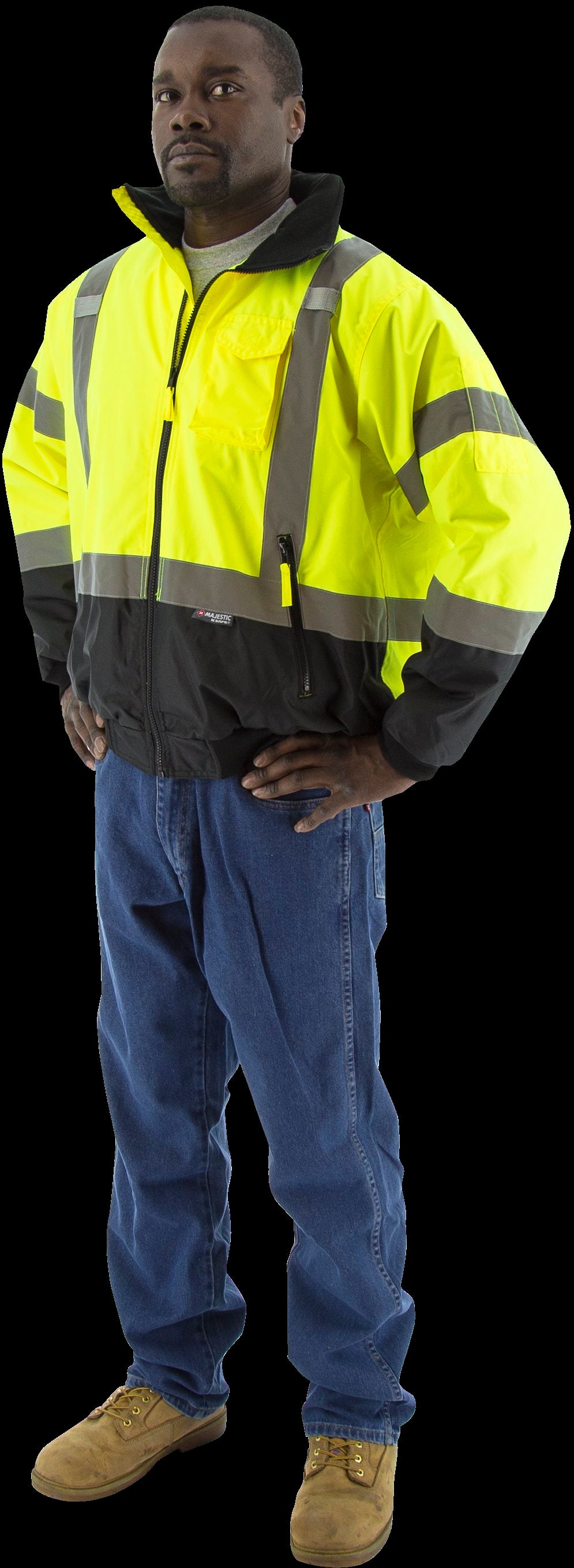 Majestic Glove 75-1311 Hi-Viz Waterproof Jacket w Removable Liner, ANSI 3